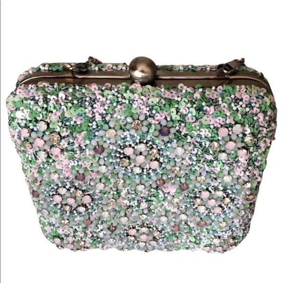 g-lish Handbags - G-Lish Beaded & Sequined Squared Hard Case Clutch